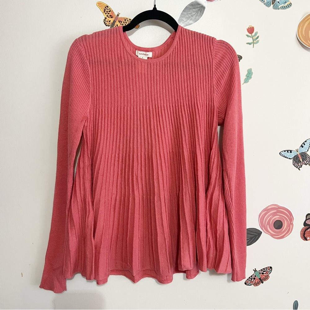 Sundance Coral Wool Cashmere Pleated Sweater S - Picture 3 of 10